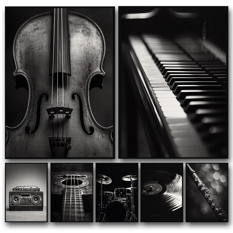 Picture Of Musical Instrument - Klassische Musikinstrument-Fotografie-Poster Violine Schallplatte Saxophon Drucke
