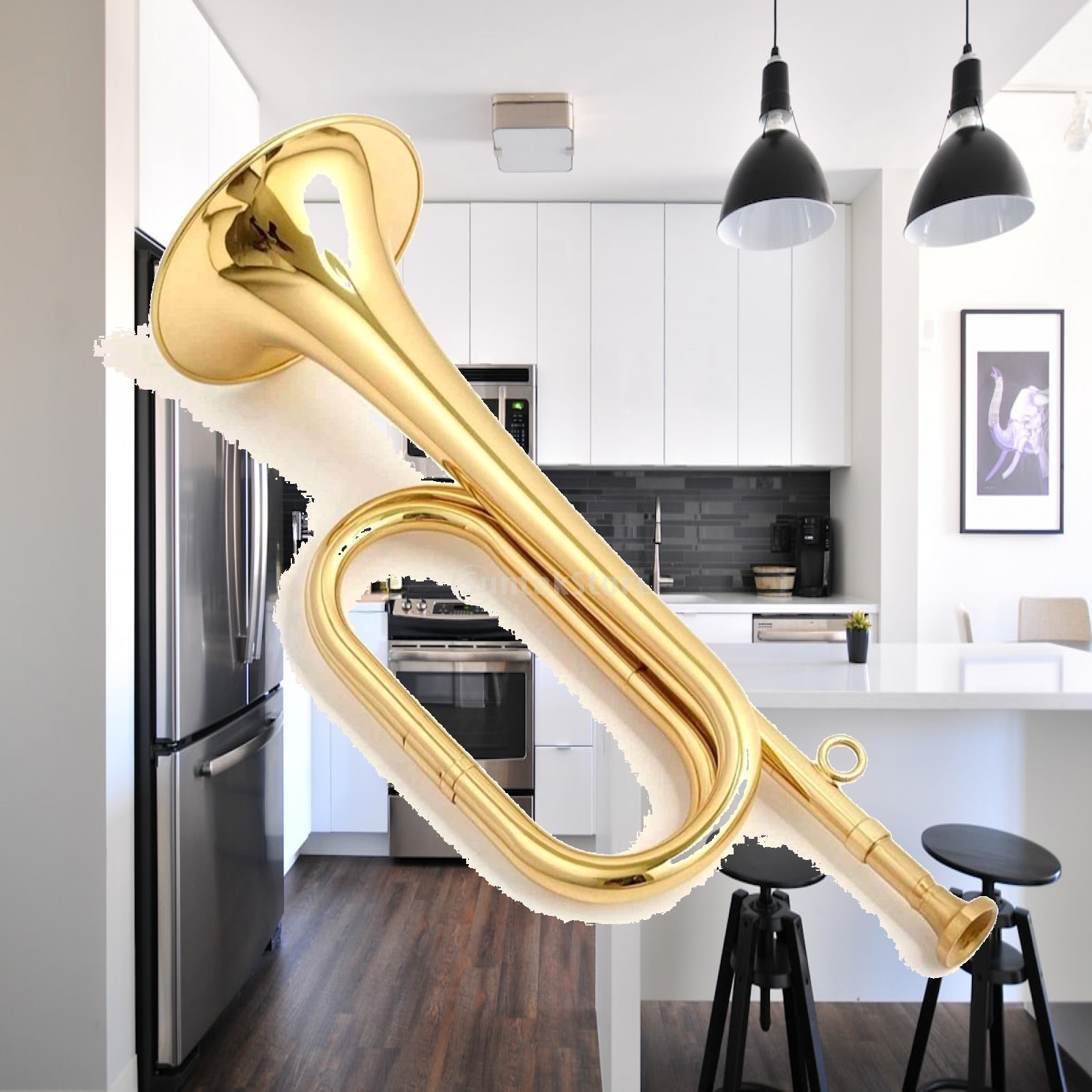 Musical Instrument Bugle - Mini-Messing-Musikinstrument Windhorn Kompakte Trompete mit Fingerring