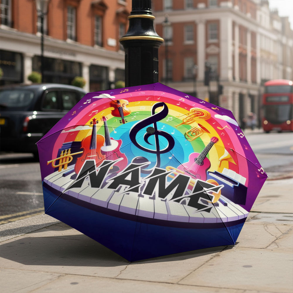 Musical Instrument And Names - Regenschirm mit individuellem Namen, Musikthema-Regenschirm mit