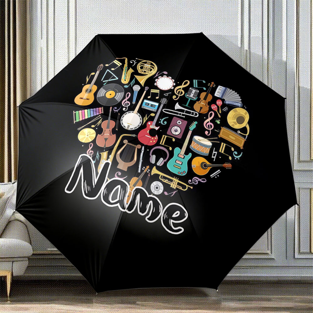 Musical Instrument And Names - Personalisierter Regenschirm mit Namen „Herzförmiges Musikinstrument-Design